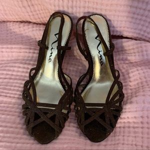 Nina Glitter Choc Brown Sling Back Heels 5.5